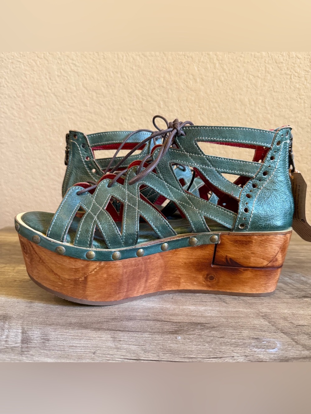 NWT Bed Stu Shirin Wooden Platform Leather Sandals Womens Size 10 - Picture 11 of 16